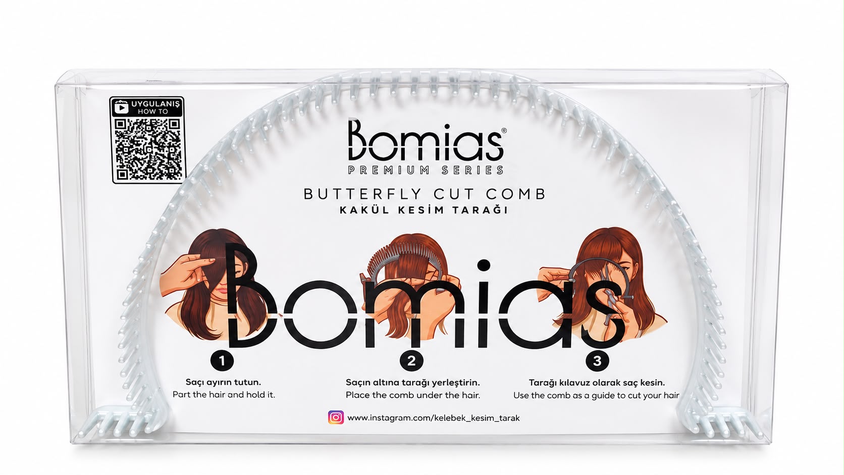 Beyaz Bomias Kelebek Kesim Tarağı ambalajı
